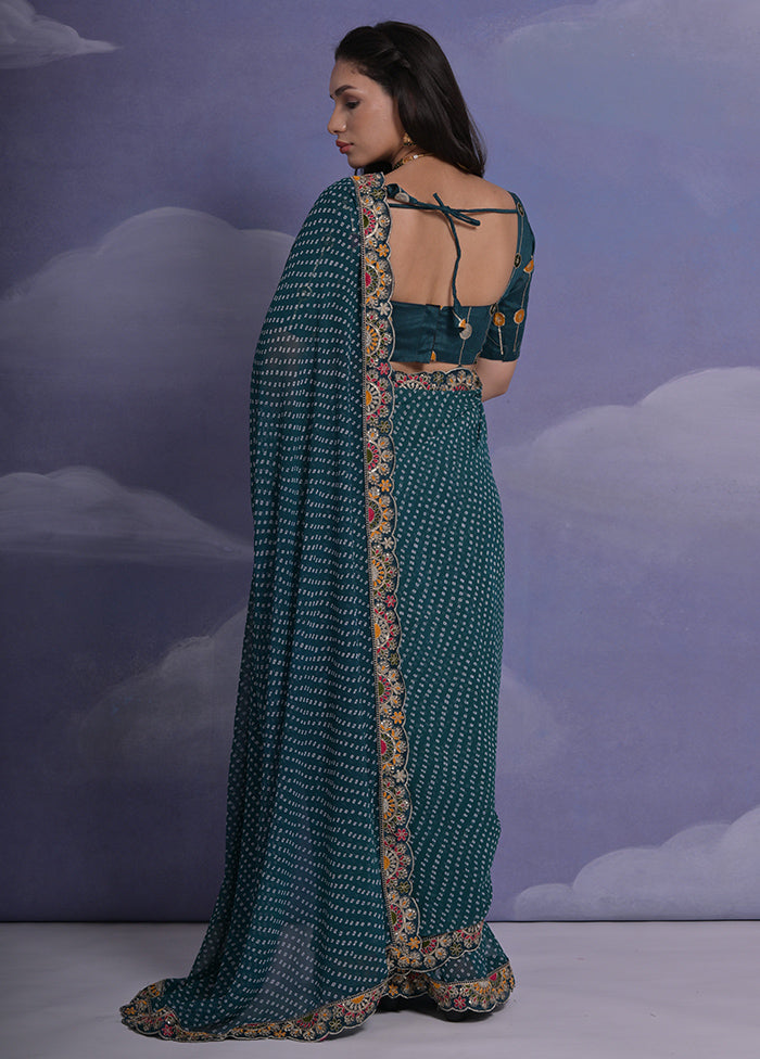 Teal Blue Georgette Saree With Blouse Piece - Indian Silk House Agencies