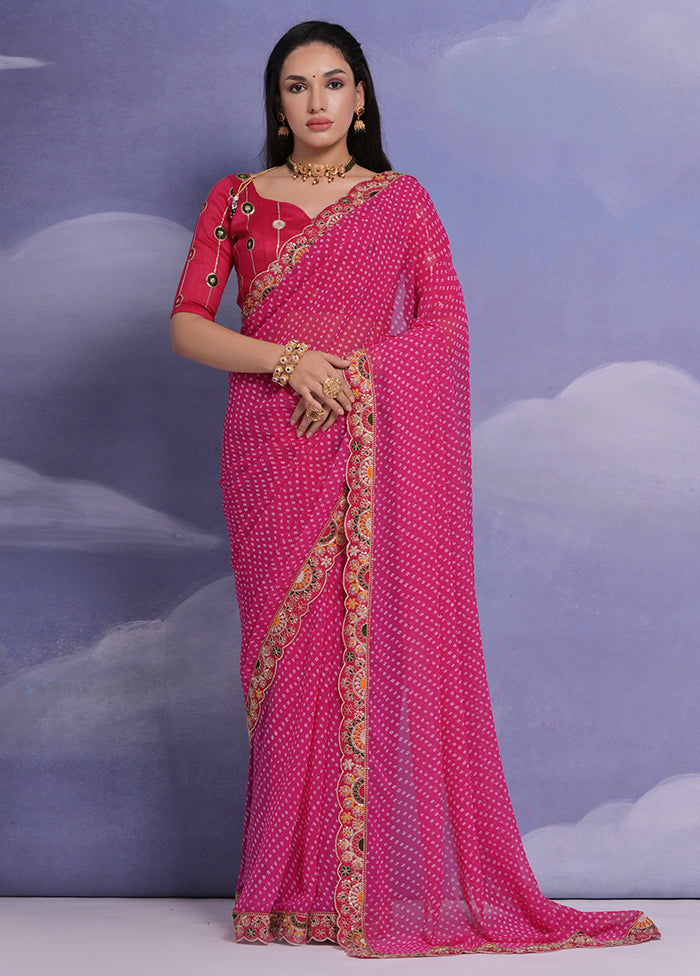 Pink Georgette Saree With Blouse Piece - Indian Silk House Agencies