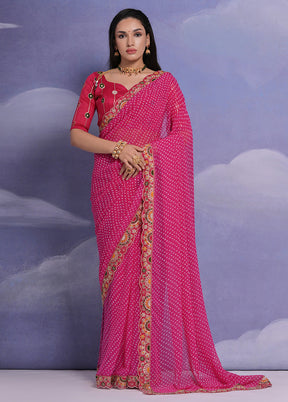 Pink Georgette Saree With Blouse Piece - Indian Silk House Agencies