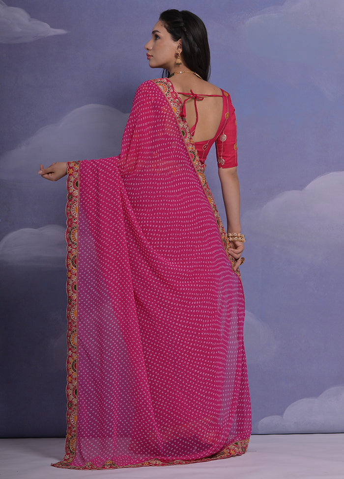 Pink Georgette Saree With Blouse Piece - Indian Silk House Agencies