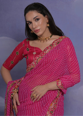 Pink Georgette Saree With Blouse Piece - Indian Silk House Agencies