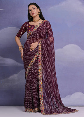 Wine Georgette Saree With Blouse Piece - Indian Silk House Agencies