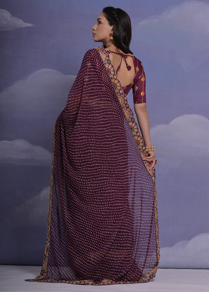 Wine Georgette Saree With Blouse Piece - Indian Silk House Agencies