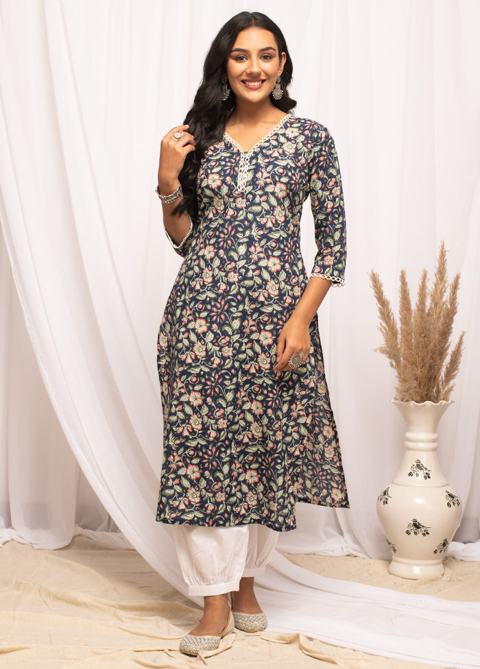 Blue Readymade Cotton Long Kurti - Indian Silk House Agencies