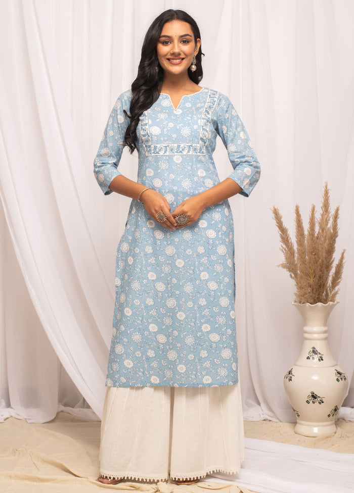 Sky Blue Readymade Cotton Long Kurti