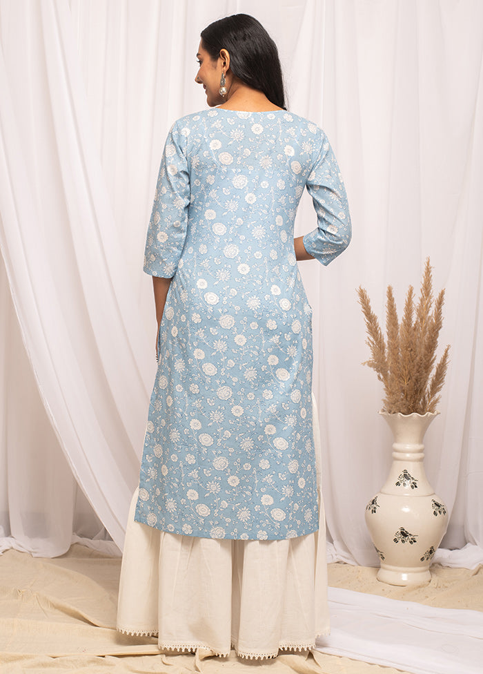 Sky Blue Readymade Cotton Long Kurti