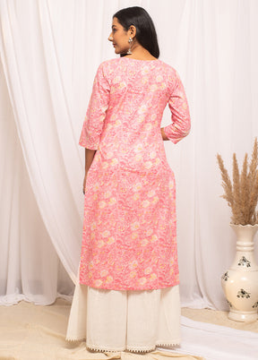 Pink Readymade Cotton Long Kurti - Indian Silk House Agencies