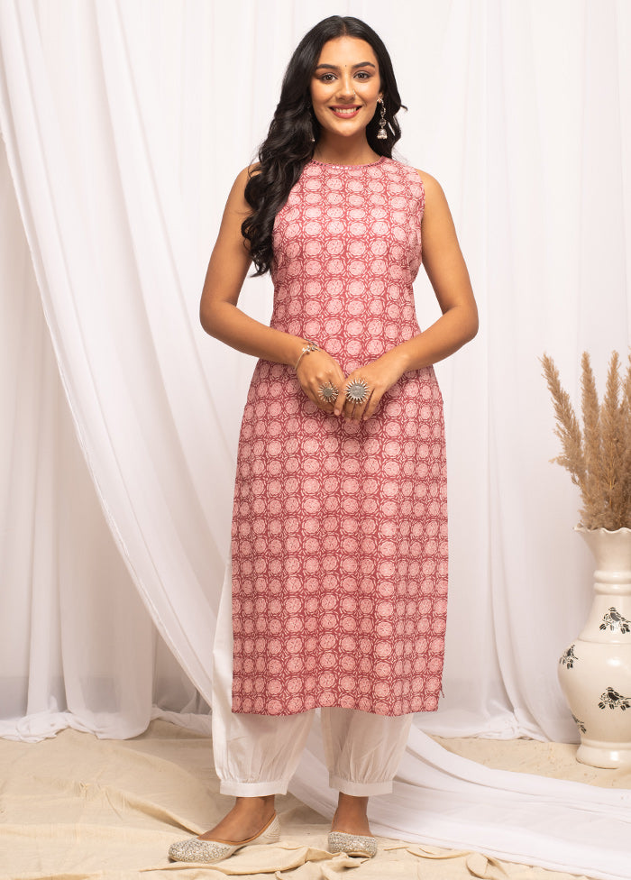 Pink Readymade Cotton Long Kurti