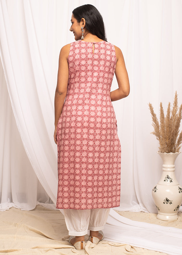 Pink Readymade Cotton Long Kurti