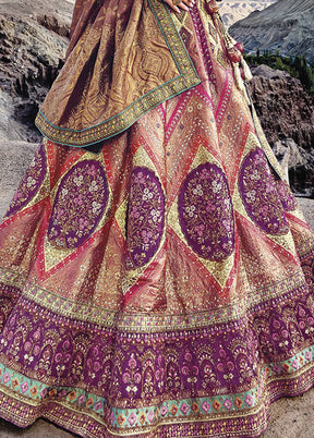 3 Pc Magenta Silk Semi Stitched Lehenga Set