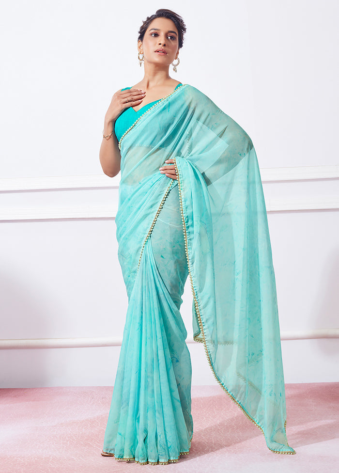 Sea Green Organza Saree With Blouse Piece - Indian Silk House Agencies