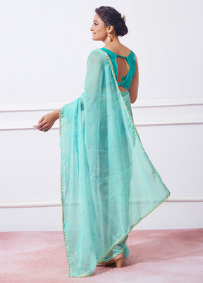 Sea Green Organza Saree With Blouse Piece - Indian Silk House Agencies