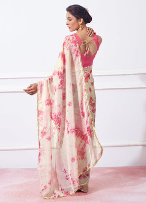 Off White Organza Saree With Blouse Piece - Indian Silk House Agencies