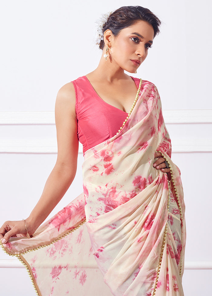 Off White Organza Saree With Blouse Piece - Indian Silk House Agencies