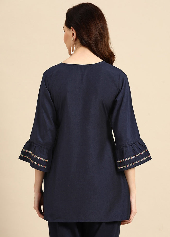 Navy Blue Readymade Viscose Short Kurti