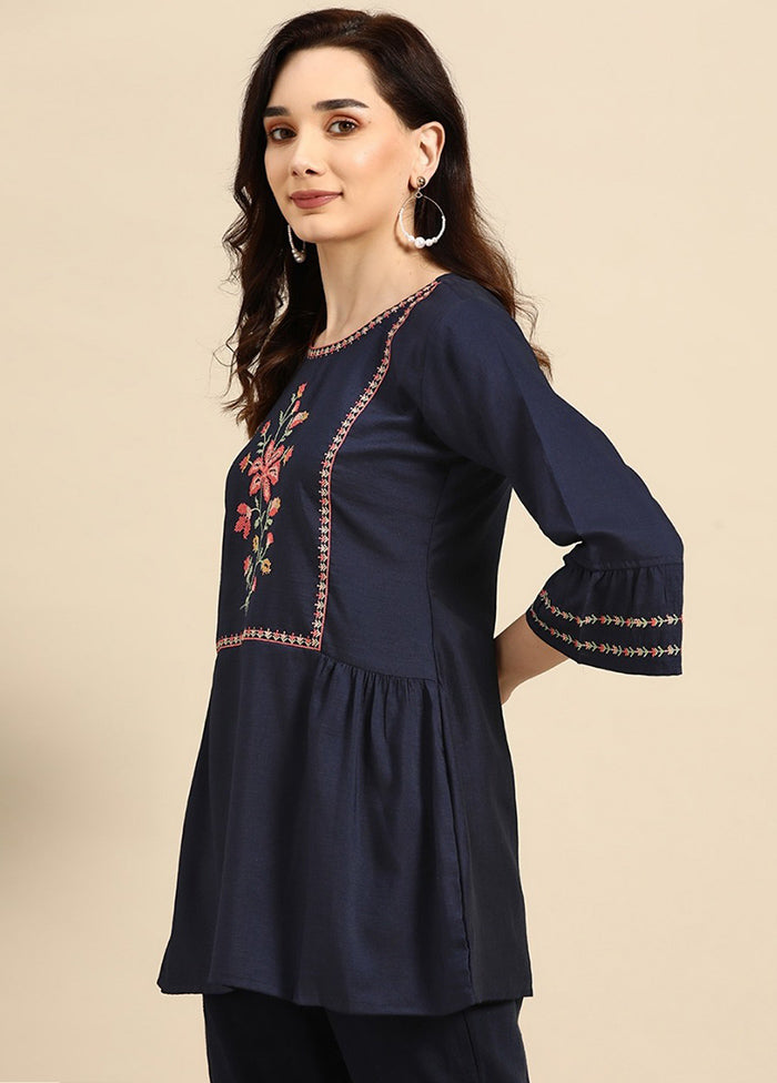 Navy Blue Readymade Viscose Short Kurti