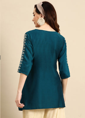 Teal Readymade Viscose Short Kurti