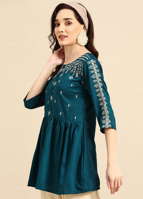 Teal Readymade Viscose Short Kurti