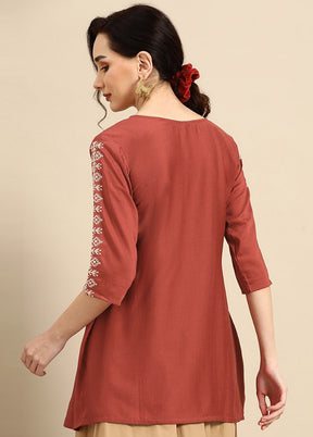 Rust Readymade Viscose Short Kurti