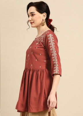 Rust Readymade Viscose Short Kurti