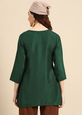 Dark Green Readymade Viscose Short Kurti