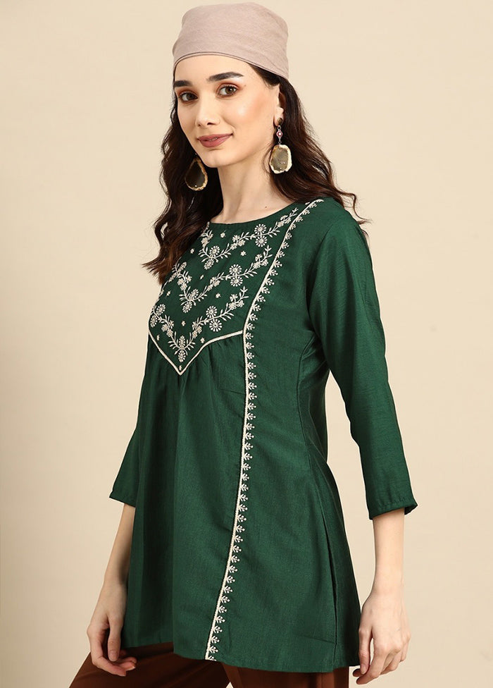 Dark Green Readymade Viscose Short Kurti