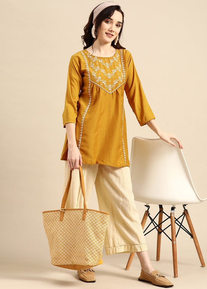 Mustard Readymade Viscose Short Kurti