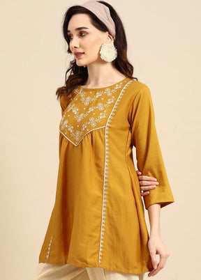 Mustard Readymade Viscose Short Kurti