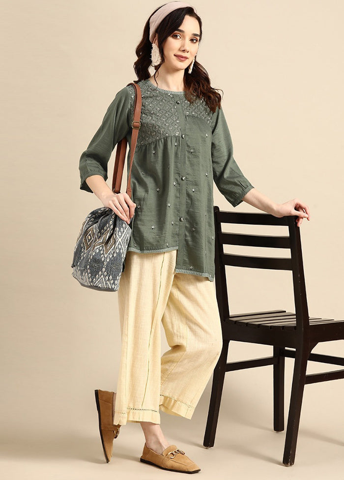 Olive Green Readymade Viscose Short Kurti