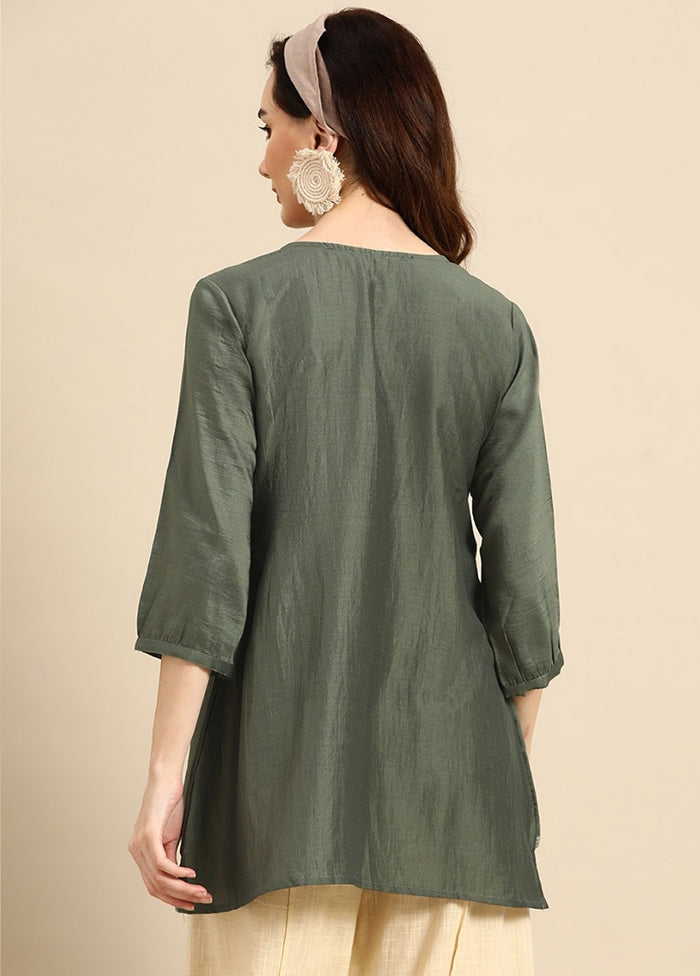 Olive Green Readymade Viscose Short Kurti