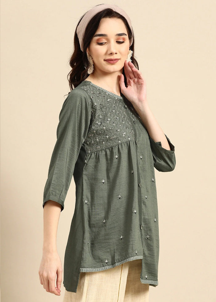 Olive Green Readymade Viscose Short Kurti