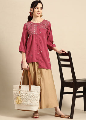 Pink Readymade Viscose Short Kurti