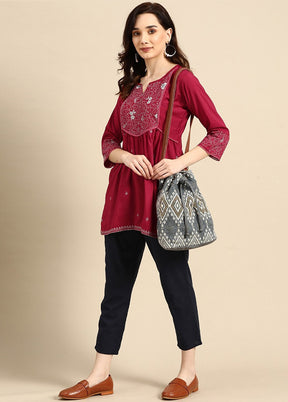 Maroon Readymade Viscose Short Kurti