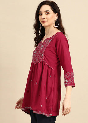 Maroon Readymade Viscose Short Kurti