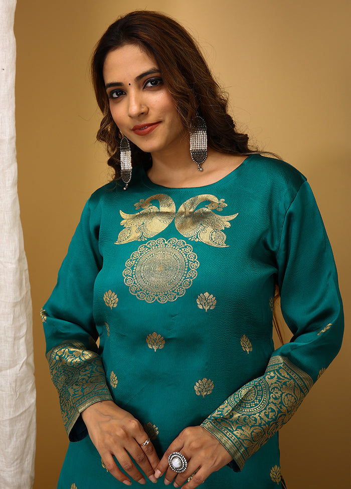 3 Pc Green Readymade Silk Suit Set - Indian Silk House Agencies