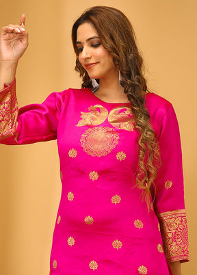 3 Pc Pink Readymade Silk Suit Set - Indian Silk House Agencies