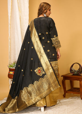 3 Pc Black Readymade Silk Suit Set - Indian Silk House Agencies