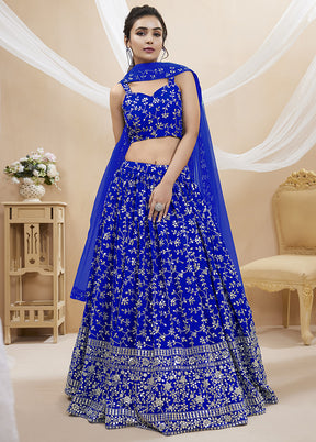 3 Pc Blue Georgette Semi Stitched Lehenga Set - Indian Silk House Agencies