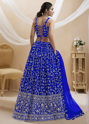 3 Pc Blue Georgette Semi Stitched Lehenga Set - Indian Silk House Agencies