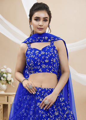 3 Pc Blue Georgette Semi Stitched Lehenga Set - Indian Silk House Agencies