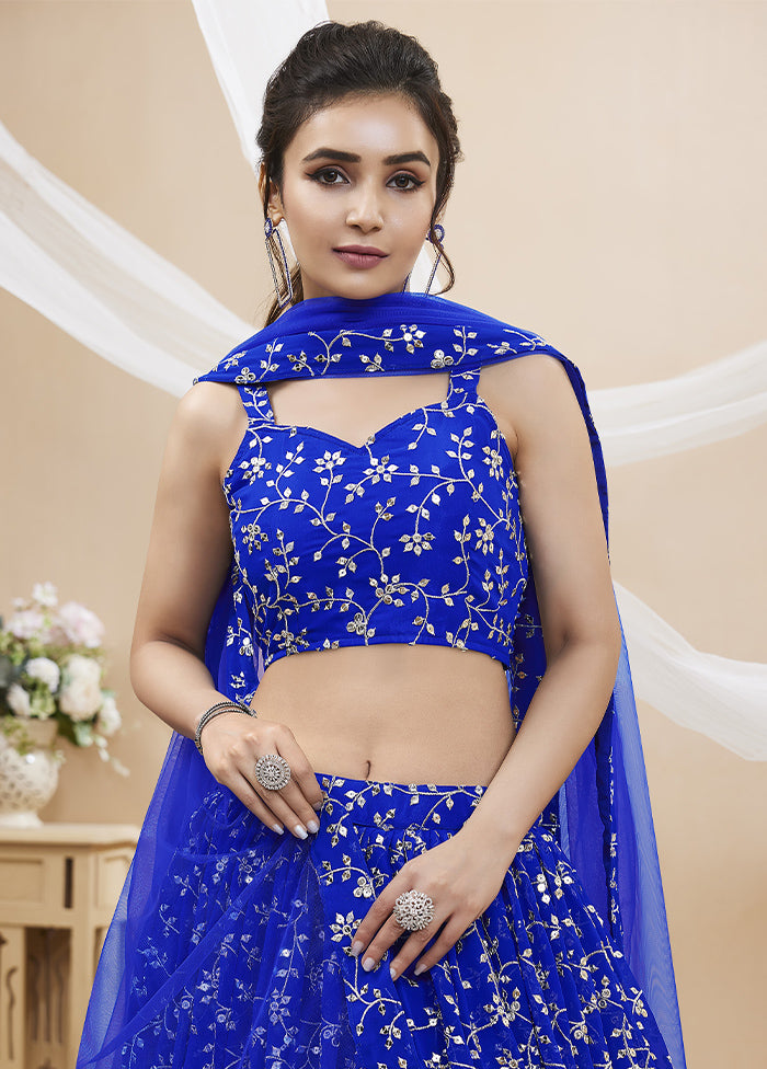 3 Pc Blue Georgette Semi Stitched Lehenga Set - Indian Silk House Agencies