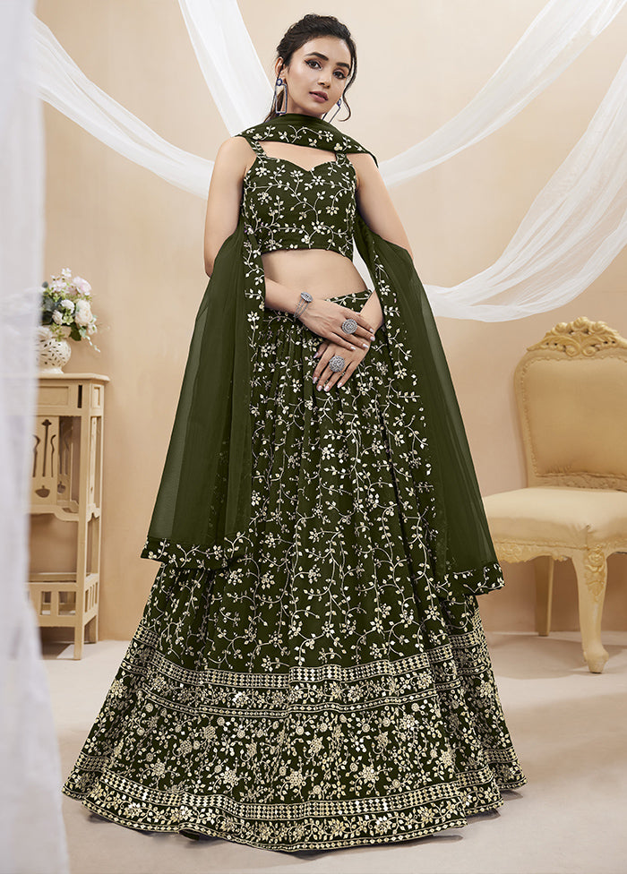 3 Pc Green Georgette Semi Stitched Lehenga Set - Indian Silk House Agencies