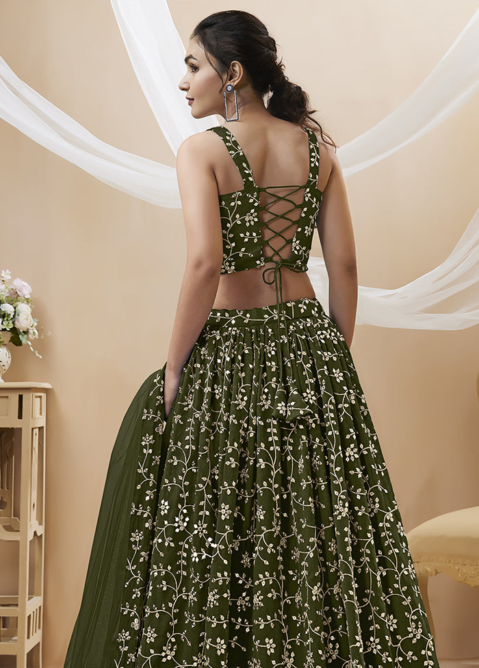 3 Pc Green Georgette Semi Stitched Lehenga Set - Indian Silk House Agencies