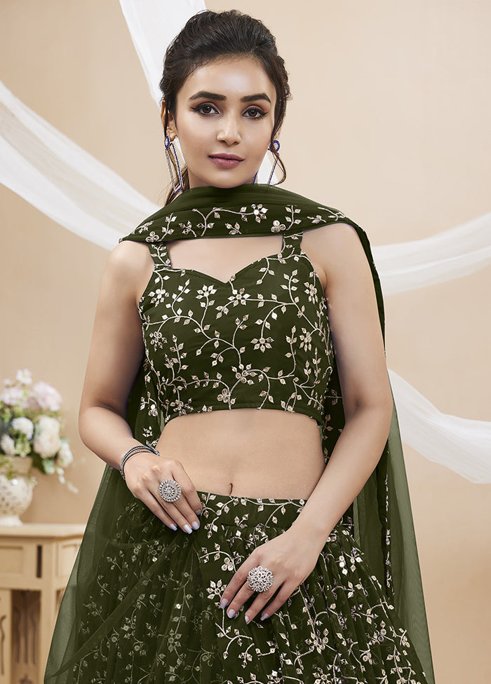 3 Pc Green Georgette Semi Stitched Lehenga Set - Indian Silk House Agencies