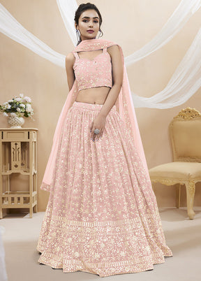 3 Pc Pink Georgette Semi Stitched Lehenga Set - Indian Silk House Agencies