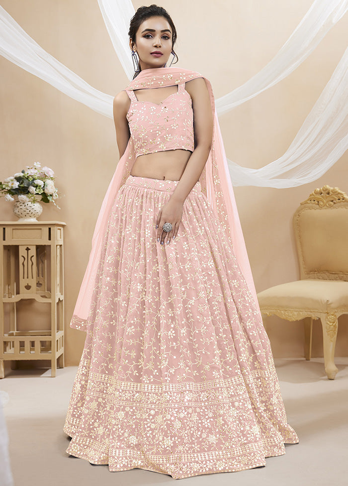 3 Pc Pink Georgette Semi Stitched Lehenga Set - Indian Silk House Agencies
