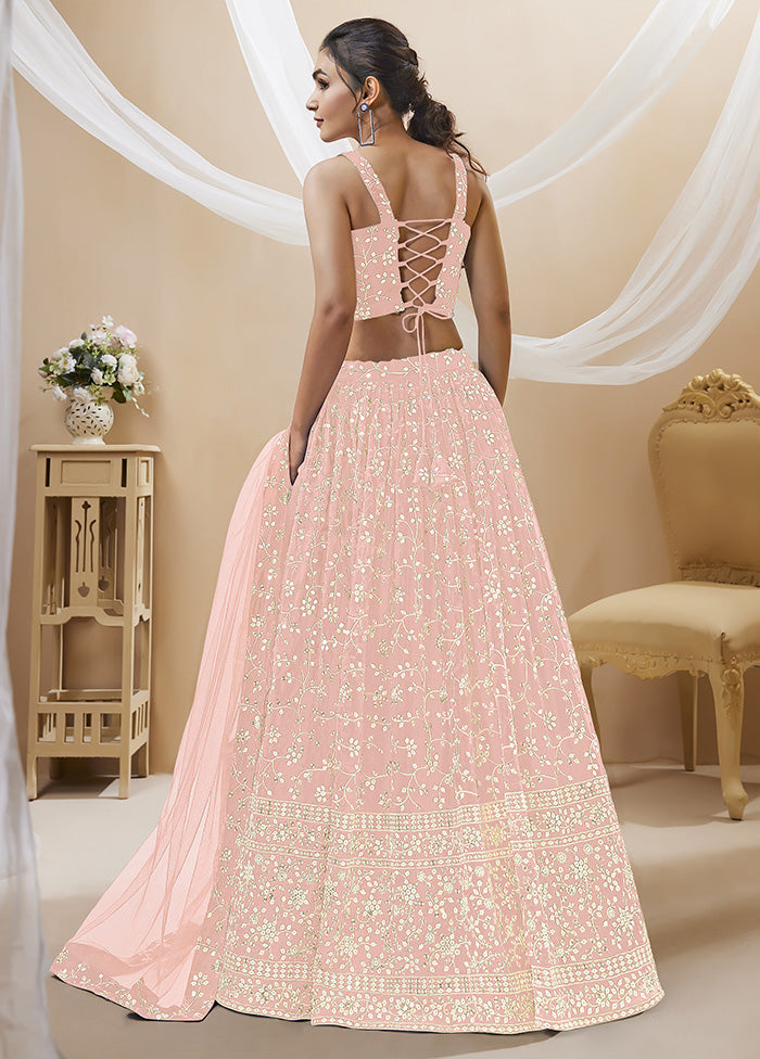 3 Pc Pink Georgette Semi Stitched Lehenga Set - Indian Silk House Agencies