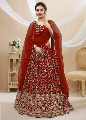 3 Pc Maroon Georgette Semi Stitched Lehenga Set - Indian Silk House Agencies