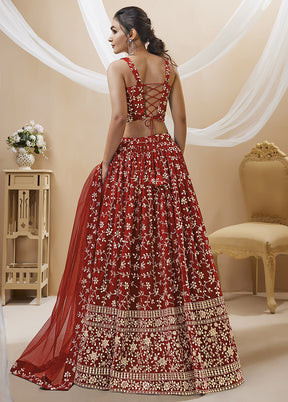 3 Pc Maroon Georgette Semi Stitched Lehenga Set - Indian Silk House Agencies