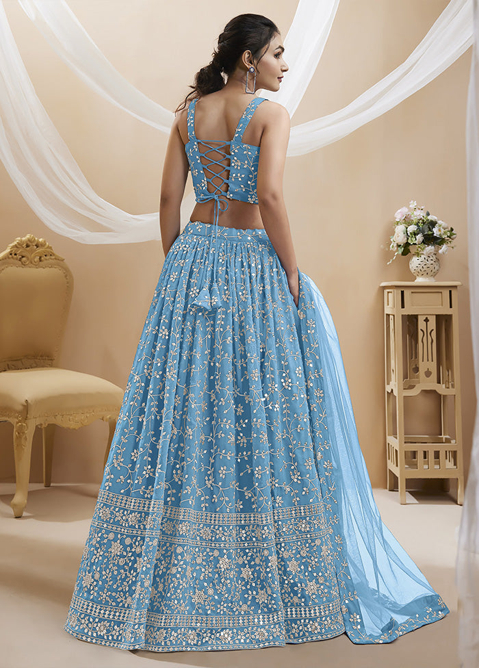 3 Pc Sky Blue Georgette Semi Stitched Lehenga Set - Indian Silk House Agencies